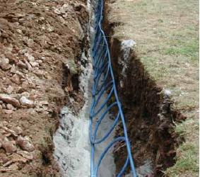 Horizontal. Simple horizontal pipework runs are laid at approximately 1m depth. As with vertical loops they are usually indirect, polyethylene pipework systems.