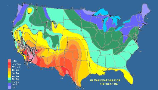 U.S. Pan Evaporation Contours Figure 4: U.S. Pan Evaporation Contours,