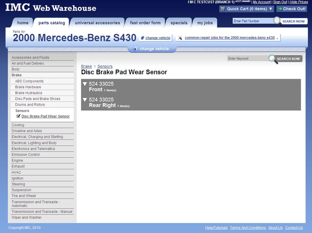 PRE-SORTED PRODUCT CATEGORIES Pre-Sorted Product Categories While looking up parts for a specific vehicle, the IMC Web Warehouse