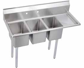 Deli Series SINKS 16 gauge 300 series stainless steel Welded construction for consistent metal gauge thickness throughout 10 deep tubs with ¾ coved radius 2 divider between each tub All drain boards