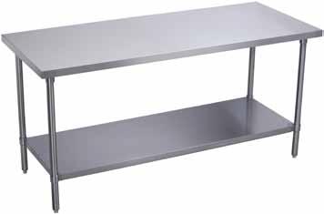 Budget Series Work Table 16 gauge 400 series stainless steel Two galvanized hat channels per table 1-5/8 heavy gauge galvanized tubing with fully adjustable 1 feet Available with undershelf or cross