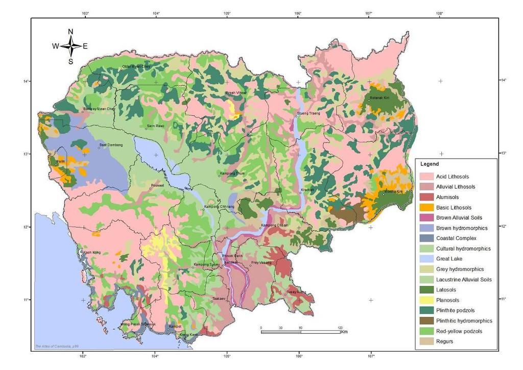 Figure 15 Generalized soil map of Cambodia (Crocker, 1962). 4.3.5 Cambodian agronomic soil classification 419.