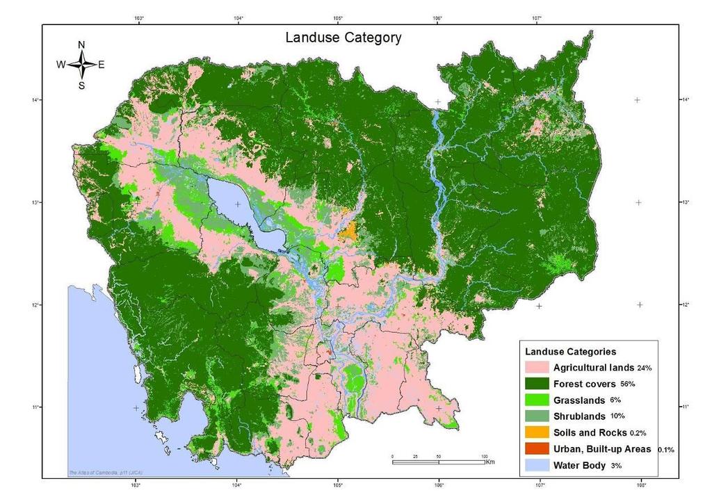 Figure 18 Land use categories for agriculture in Cambodia. Source: SCW (2006). Table 13 Agricultural land use categories and their estimated areas based on GIS model of the map shown in Figure 18. No.