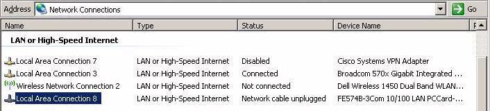 Static IP Address The Network Connections window (FIGURE A-2) lists all network connections.