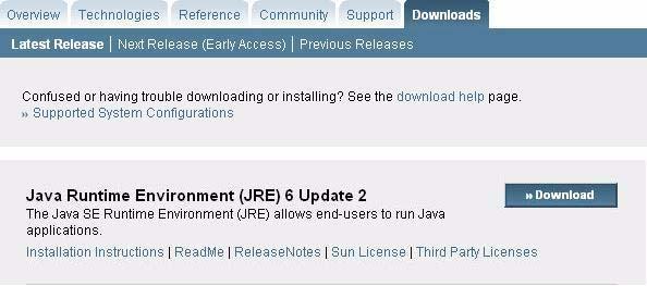 Java Runtime Environment 2. Make sure the Latest Release section is active. If not, click it.