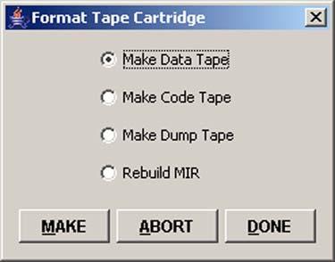 Using VOP Menus and Controls Format Tape Submenu The offline format tape cartridge dialog box (FIGURE 3-16) provides four utilities.