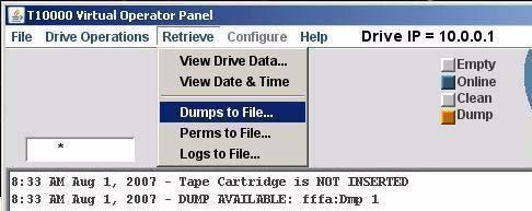 Using VOP Menus and Controls Dumps to File The Dumps to File command (FIGURE 3-28) allows you to retrieve and save diagnostic dumps that are currently stored in the drive memory.