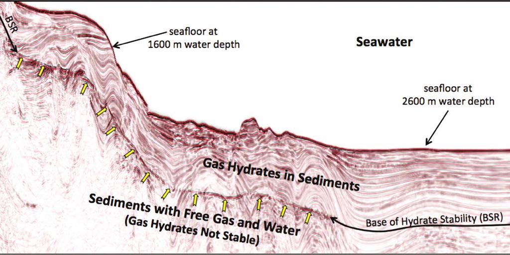 Natural Gas Brief Figure 2: Seismic reflection image of the deep marine continental margin of New Zealand (water depths in image range from more than 1000 m to more than 2600 m), showing the presence