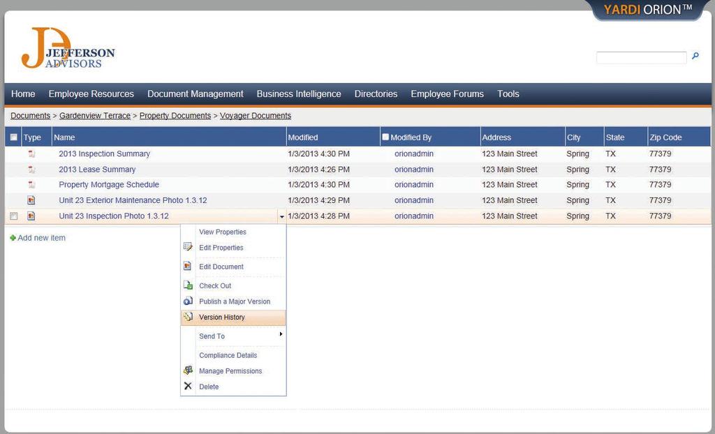 SharePoint content management features allow you to review documents with metadata stored in document libraries.