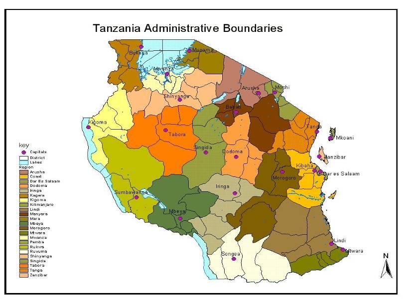 Figure 4: Tanzania Administrative Boundaries (MoWLD) In rural areas for example, the government, External Support Agencies, and Non-Government-Organisations have been planning and constructing water