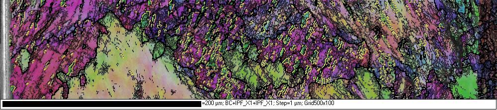 IPF-X colour maps Thick black lines: High angle grain boundaries >10 Thin black