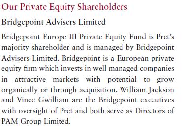 Pret a Manger 1 January 2015 This example identifies the relevant private equity fund as
