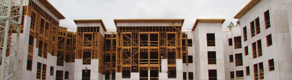 STRUCTURAL STRENGTH AND CODE COMPLIANCE IN A SINGLE PANEL LP FlameBlock Fire-Rated OSB Sheathing is certified to meet fire code compliance and delivers higher design values than FRT plywood at the