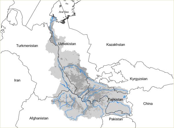 Water Amu Darya River Basin with main
