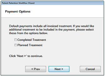 2. When you click Next, you will be prompted for further details: By default, the receptionist will be prompted to process all treatments for which the patient has already been invoiced.