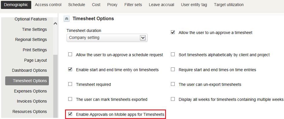 References 40 Troubleshooting To enable the user to approve Expenses: Navigate to Administration > Global Settings > Users > [User] > Demographic > Expenses Options.