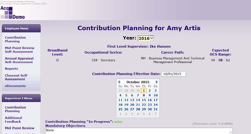 Contribution Planning Supervisor CAS2Net refreshes screen with last saved text for selected employee.