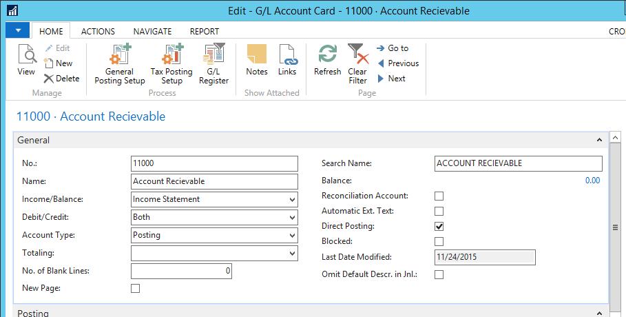 GL Accounts The Account field for a GL Account in the System > Setup Tables > GL Accounts table in Manage must be consistent with the No field for a GL Account in the Departments > Financial