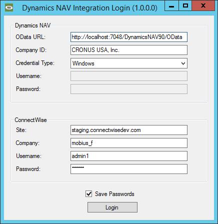 Using the Application Logging In The first time you run the application, you will be prompted for both your Dynamics NAV and Manage credentials.