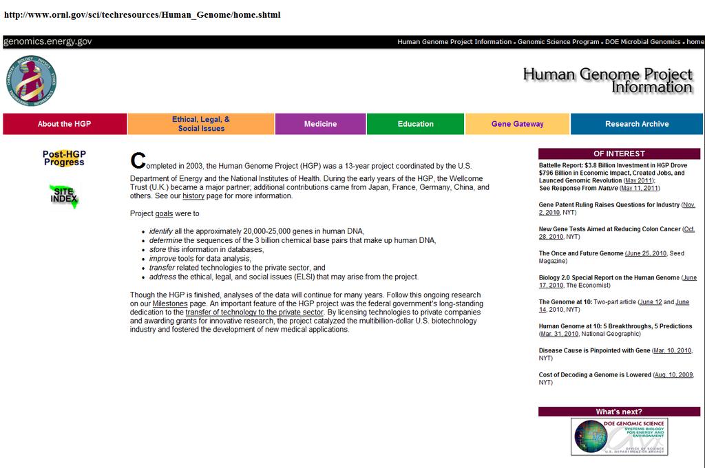 The human genome data and several other resources (including educational