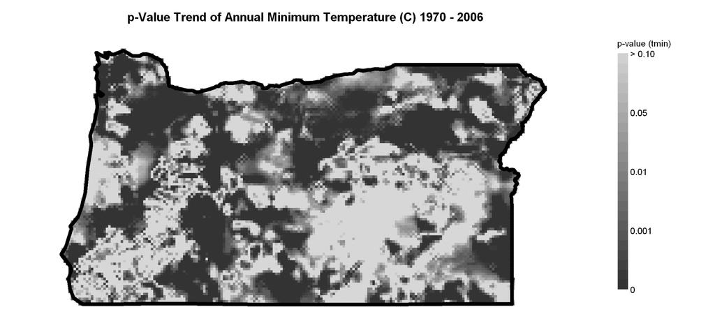 13 Figure 9. Strength of the trend in annual minimum temperatures from 1970-2006. Values in the map represent Figure r-squared 8.