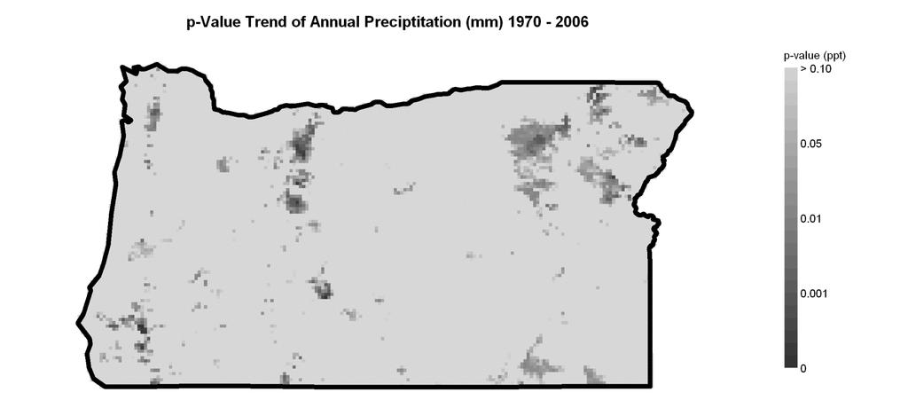 16 Figure 15. Strength of the trends in annual precipitation from 1970-2006. Values in the map represent r- squared values from the linear regression analyses described in the legend for Figure 14.