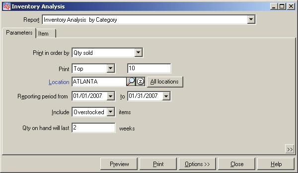 INVENTORY ANALYSIS p Analyze performance and stocking conditions p Determine reorders and markdowns OVERVIEW The Inventory Analysis Report lets you view inventory activity at the category or item