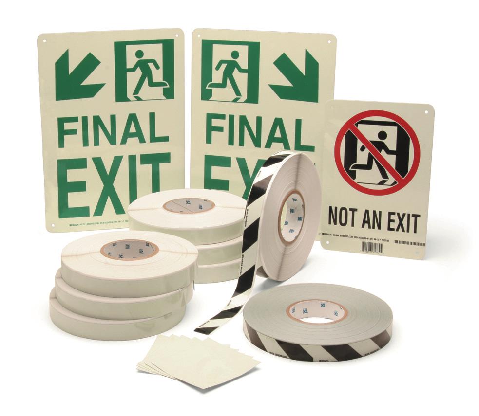 YOUR BRADYGLO SOLUTION Brady offers a wide variety of BradyGlo Safety Signs and Accessories including over 175 legends in the BradyGlo 10+ hour photoluminescent sign material.