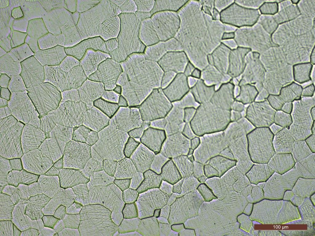 39 Figure 27: Grain structure for the annealed Ti 15-3-3-3 sample. Etched with Kroll s Reagent. The crystals of alpha in the AG510 sample are relatively small and evenly dispersed.