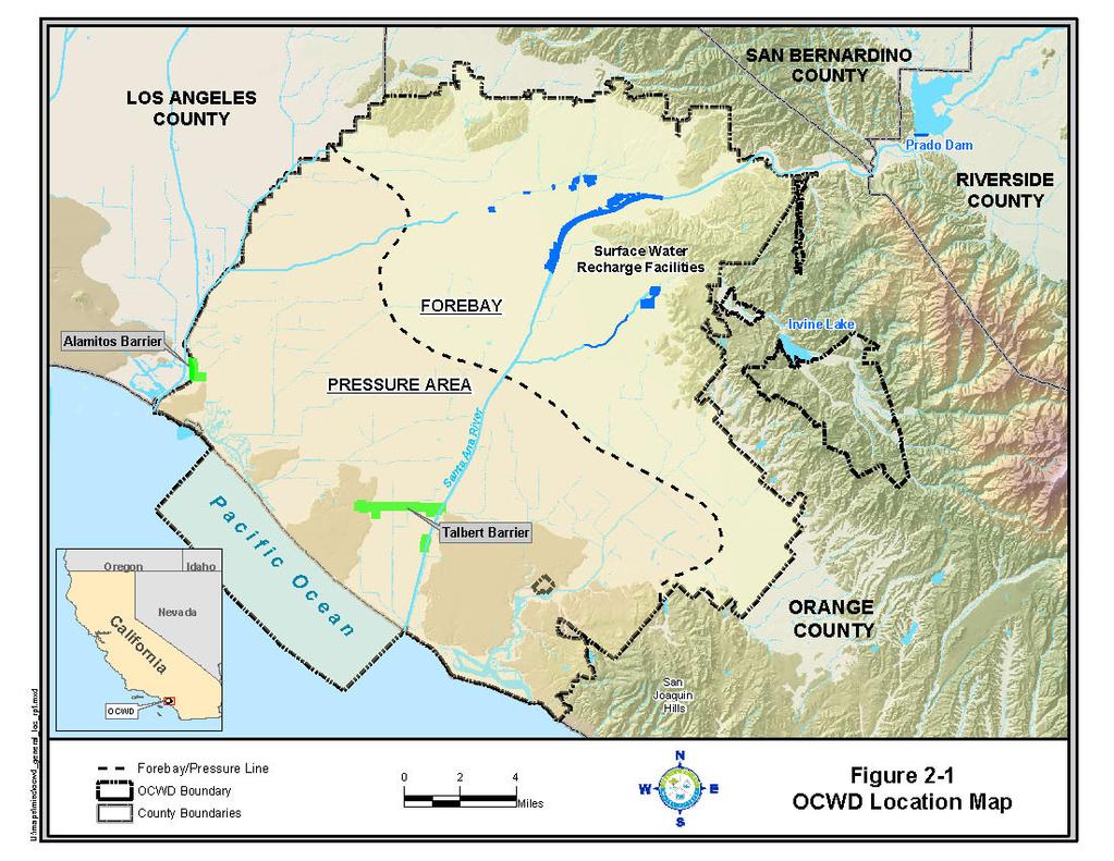 2007-08 Report on Groundwater Recharge in the Orange County Groundwater Basin Currently the District owns over 1,500 acres of land in the Forebay on which it has constructed approximately two dozen