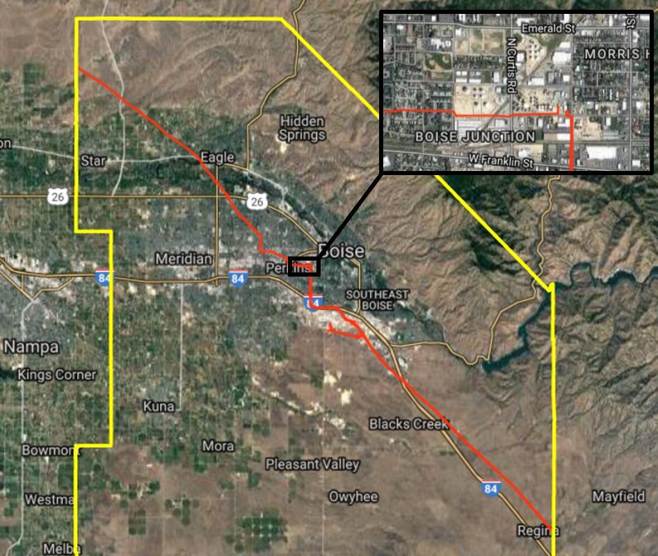 Figure 3-1: Ada County Pipeline and Boise Terminal Location Source: National Pipeline Mapping System 3.1.1 Origins for Petroleum Products The primary source of petroleum for the region is a set of two pipelines owned by Andeavor Logistics (formerly named Tesoro).