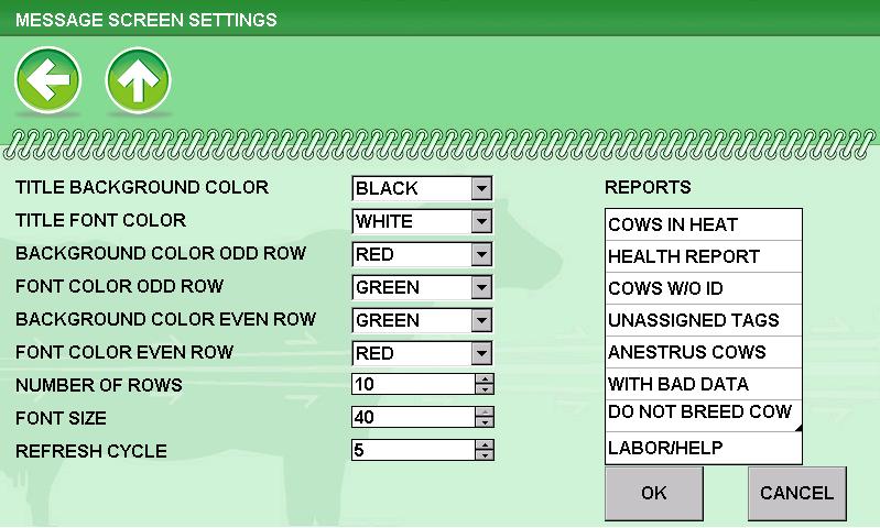 Heatime HR System Activation 2.7 Customizing the Message Screen The next step in integrating the system with farm and milking operations is customizing the messaging screen. 1.