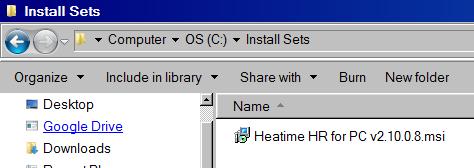 The version running on the Heatime HR Control Box and the version of Heatime for PC must always be identical.