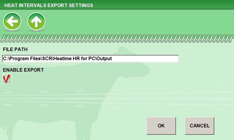 Heatime for the PC The default file path is shown. This is the file location where the external herd management system will look for and locate the exported file. 7. Click on OK to save the settings.
