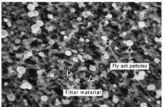 Figure 9-4. Photomicrograph of flyash particles on an MCE filter. (Image courtesy of Air Control Techniques, P.C.).