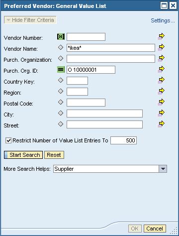 8. Search for the Vendor. When the search pop up window appears, you may fill in any of the fields to search for your preferred vendor.
