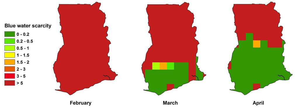 Source: Mekonnen and Hoekstra (2016) In Ghana, February, March and April are the months with the highest blue water scarcity.