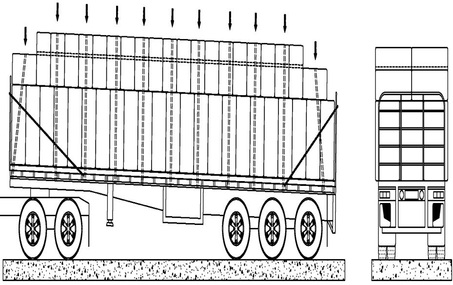 Example (b)(iii): Large Bales on Semi Trailer (Cap Tarp) The first tier comprises three rows of bales placed upright across the deck (see Figure 13).
