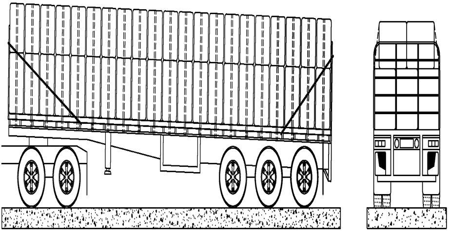 The additional bales are placed on their side along the centreline of the vehicle to block the rear section of bales in the forward direction.