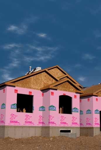 DESCRIPTION PINKWRAP Housewrap is typically installed over wood or insulating sheathing, and under siding or other exterior covering.