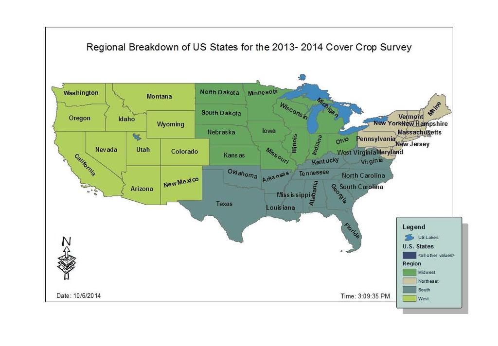 Figure 7. Breakdown of cover crop regions used in this survey.