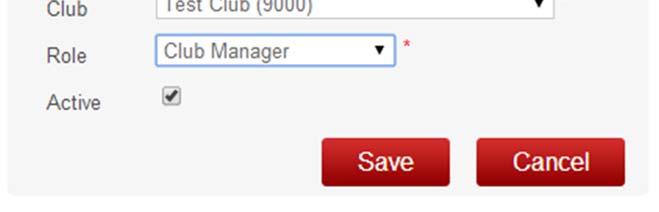 5. Click on the icon in the Role column next to the club for which you wish to edit security profile roles. You will see a screen similar to the following: 6.