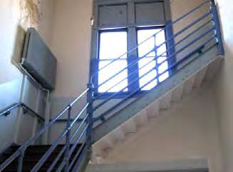 The north stair also contains a metal stair with a pipe railing installed during the 1912-13 remodeling. The staircase components will be cleaned, repaired and repainted or refinished as needed.