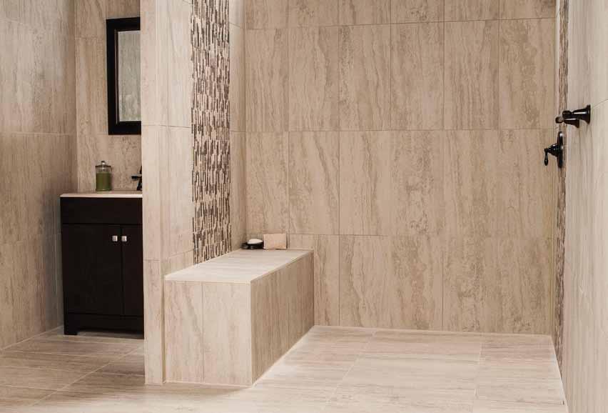 Linear drains add a touch of elegance, allowing for single-sloped floors and large-format tiles that carry through from the floor, right in to the shower or wet area of the bath.