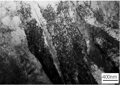 Next photo (fig.5c) illustrates ferrite plates containing high density of dislocations. The next micrograph (fig.