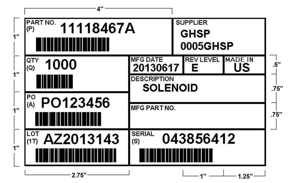 QTY Field Quantity and barcoded Quantity with a Q identifier PO Field GHSP PO Number and barcoded GHSP PO number with A identifier LOT Field Supplier Lot Number and barcoded Supplier Lot Number with