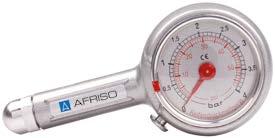 For pressure tests of expansion vessels, tanks and tyres. Robust, very accurate pressure gauge in aluminium housing with ring for zero correction. Measuring range 0/4 bar.