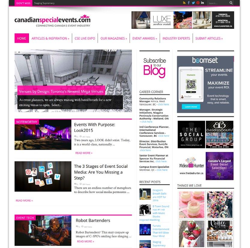 Featuring ideas and inspiration, supplier recommendations, career advice, event calendars, award winning bloggers and a soon to be launched searchable suppliers guide, canadianspecialevents.