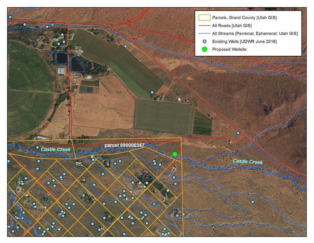 Figure 3. Ortho Image Showing the Locations of Parcels and the Proposed Well (Utah GIS, 2016).