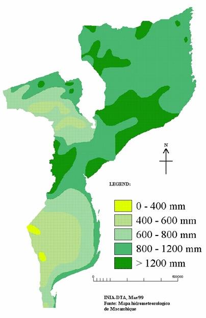 Appendix C Map of Mozambique showing the average annual rainfall per